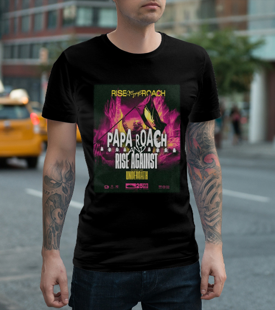 Papa Roach Rise Against Rise of the Roach US Tour 2025 with Special Guest Underoath T-Shirt