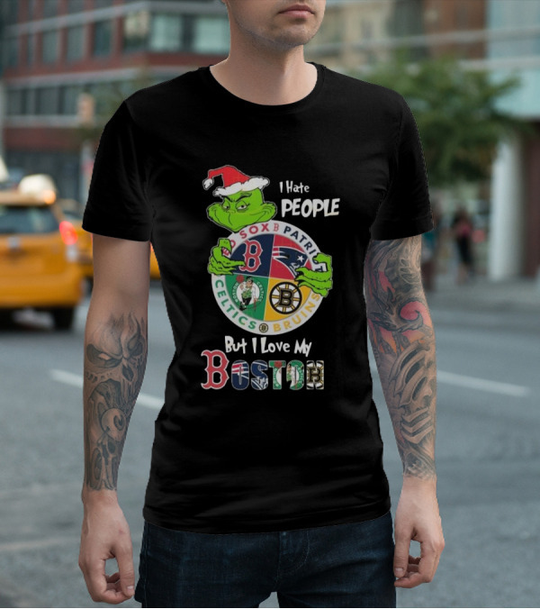 I Hate People But I Love My Sox Patriots Celtics Bruins Boston Christmas T-Shirt