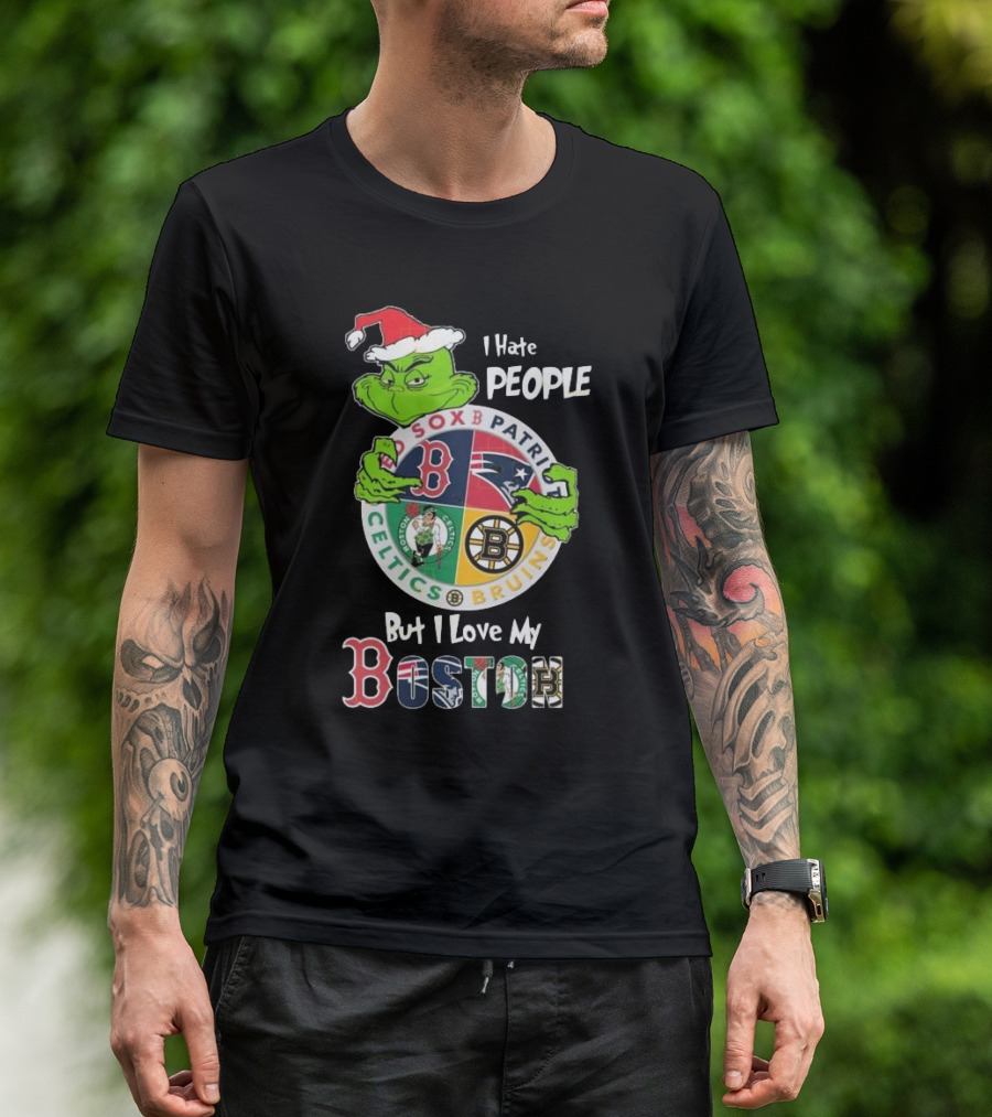 I Hate People But I Love My Sox Patriots Celtics Bruins Boston Christmas T-Shirt