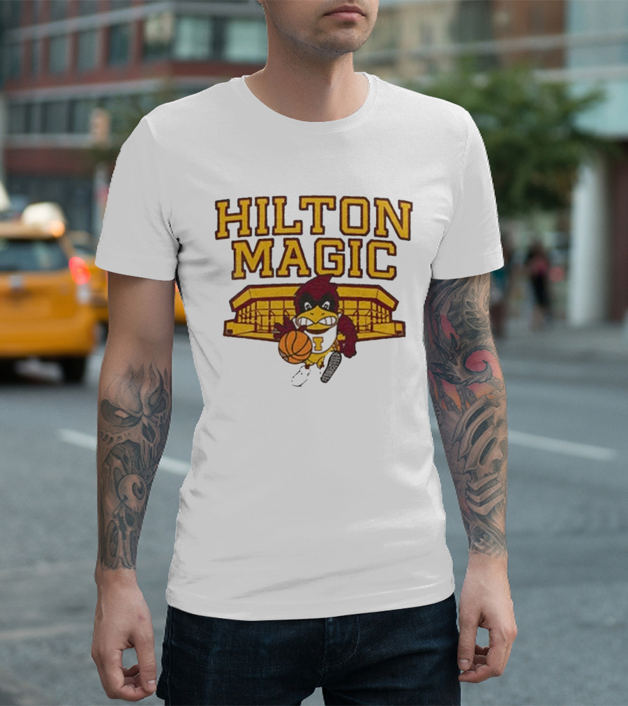Iowa State Hilton Magic Cyclones Basketball Mascot with Hilton Coliseum T-Shirt