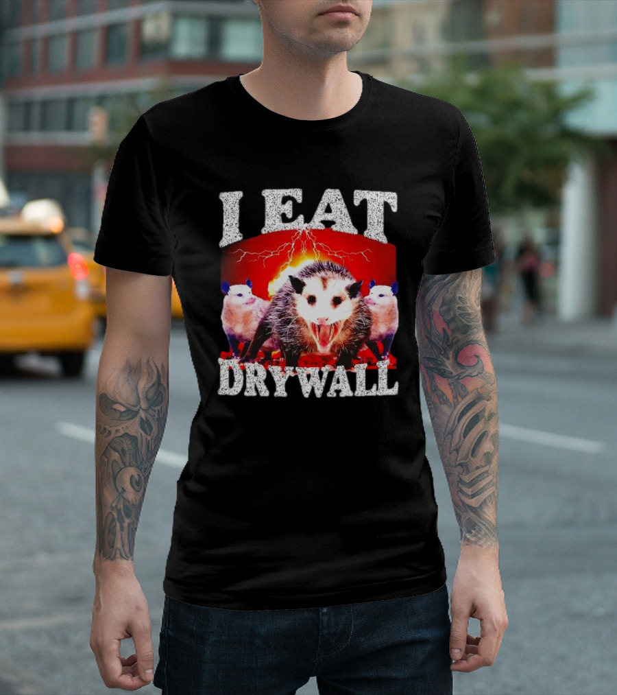 I Eat Drywall Opossum Trio Lightning Background T-Shirt