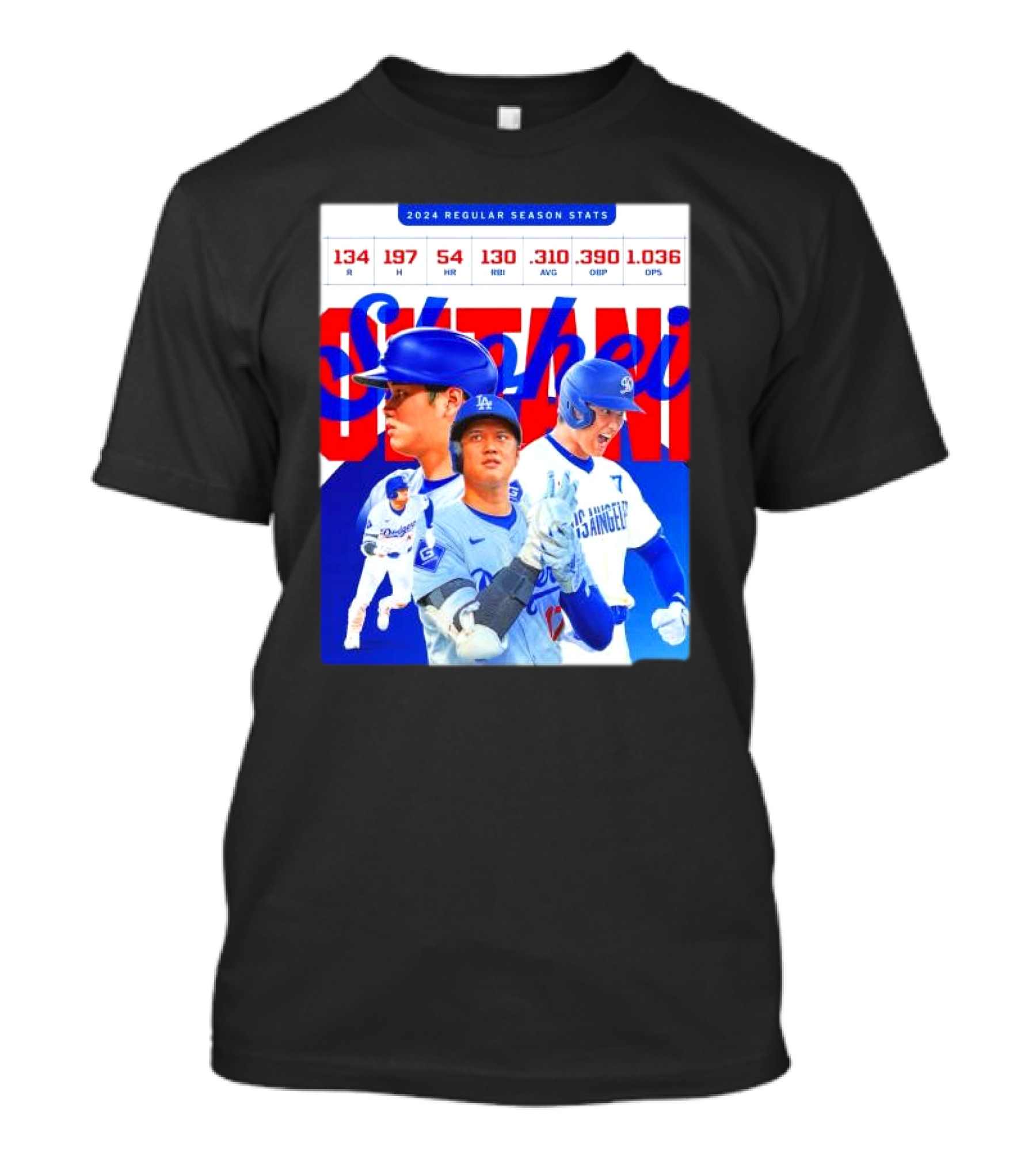 LA Dodgers Shohei Ohtani 2024 Regular Season Stats R H HR RBI AVG OBP OPS T-Shirt