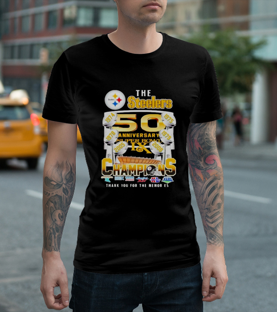 The Pittsburgh Steelers 50th Anniversary Super Bowl Champions Thank You For The Memories 1974 1975 1978 1979 2005 2008 T-Shirt