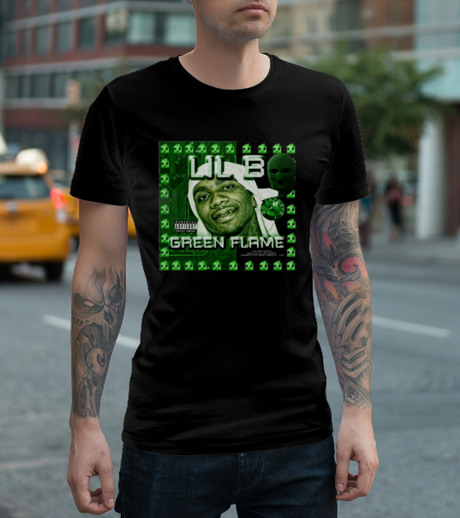 LIL B Green Flame Album Cover Art with Circuit Background and Face T-Shirt