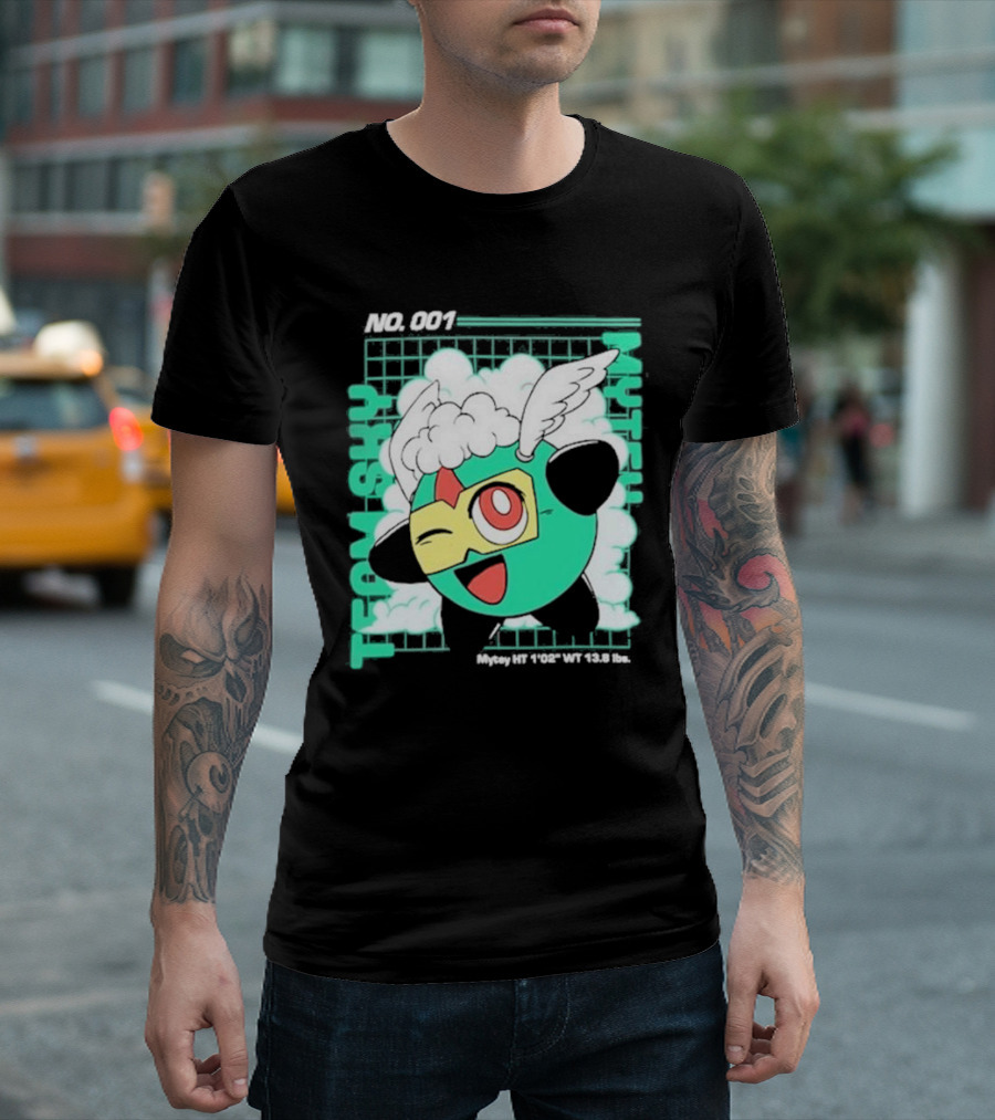 Mandjtv Team Sky Mytey No. 001 Winged Character With Grid Background T-Shirt