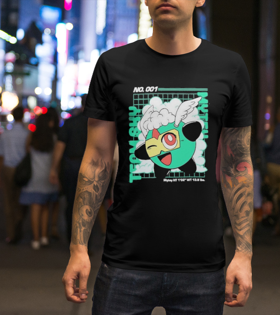 Mandjtv Team Sky Mytey No. 001 Winged Character With Grid Background T-Shirt