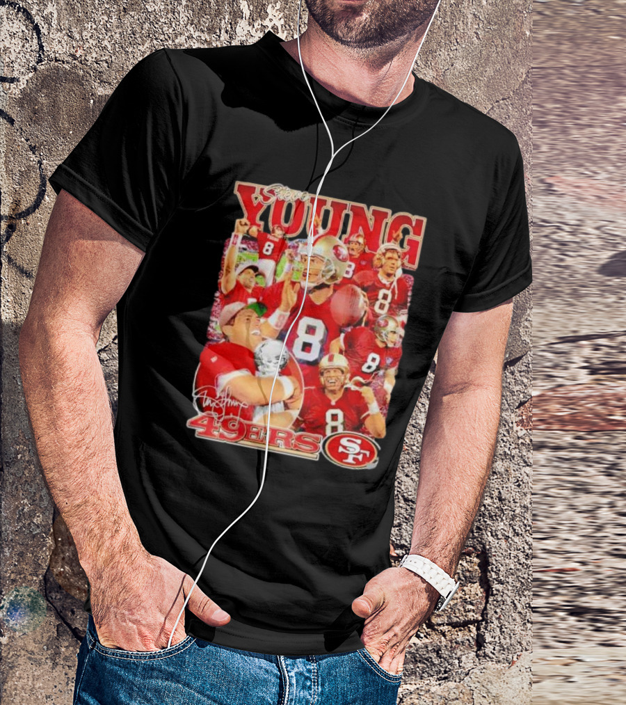 Steve Young 49ers Number 8 Vintage Signature Collage SF T-Shirt