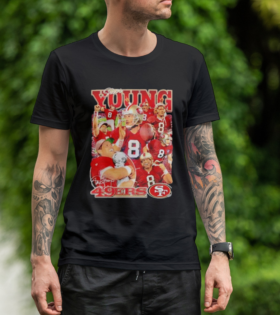 Steve Young 49ers Number 8 Vintage Signature Collage SF T-Shirt