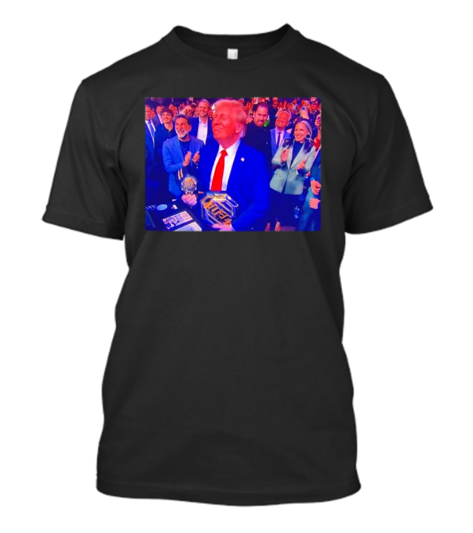 Trump Holding UFC Belt Surrounded By Crowd In T-Shirt