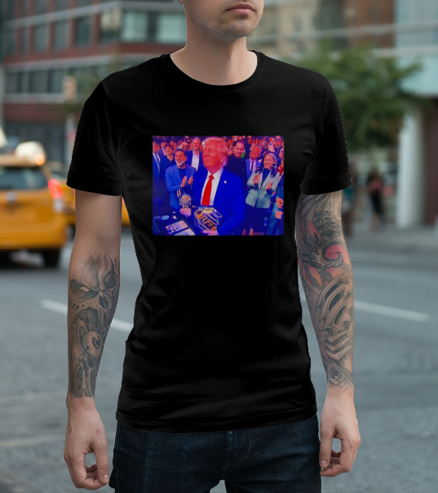 Trump Holding UFC Belt Surrounded By Crowd In T-Shirt