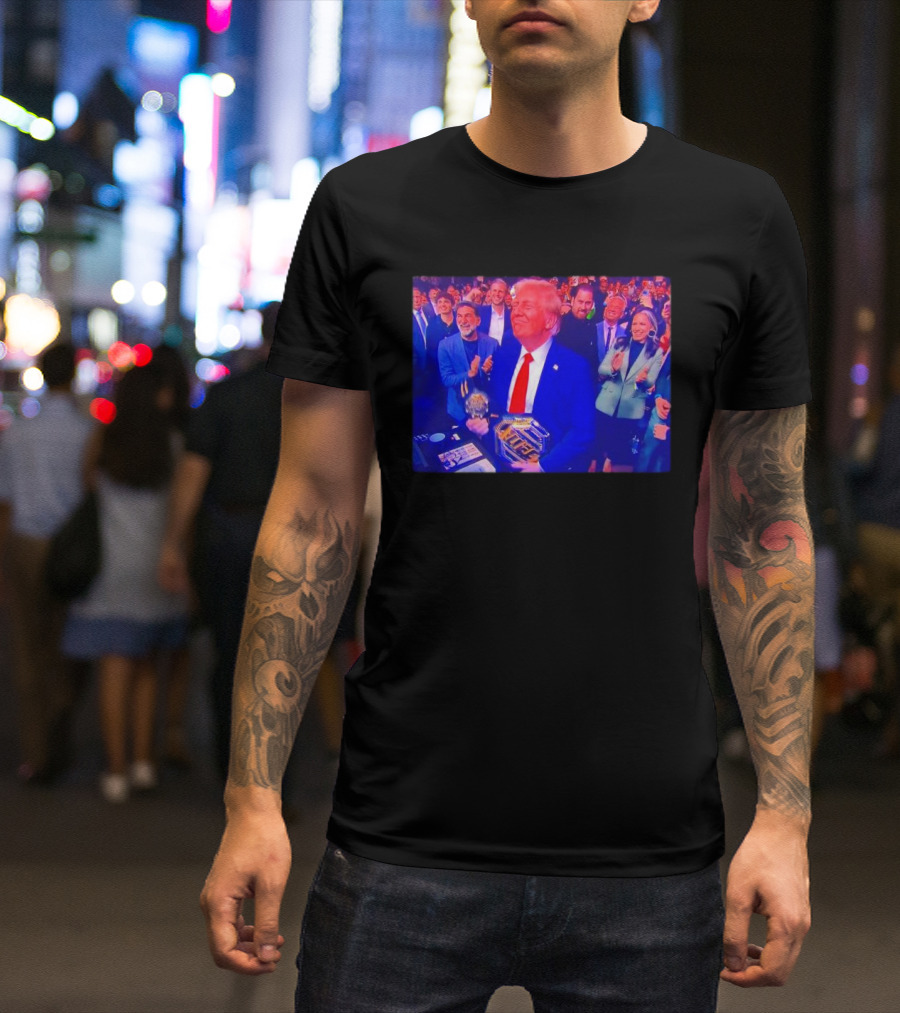 Trump Holding UFC Belt Surrounded By Crowd In T-Shirt