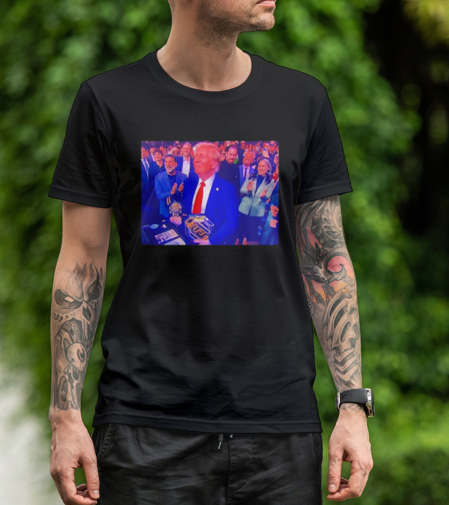 Trump Holding UFC Belt Surrounded By Crowd In T-Shirt