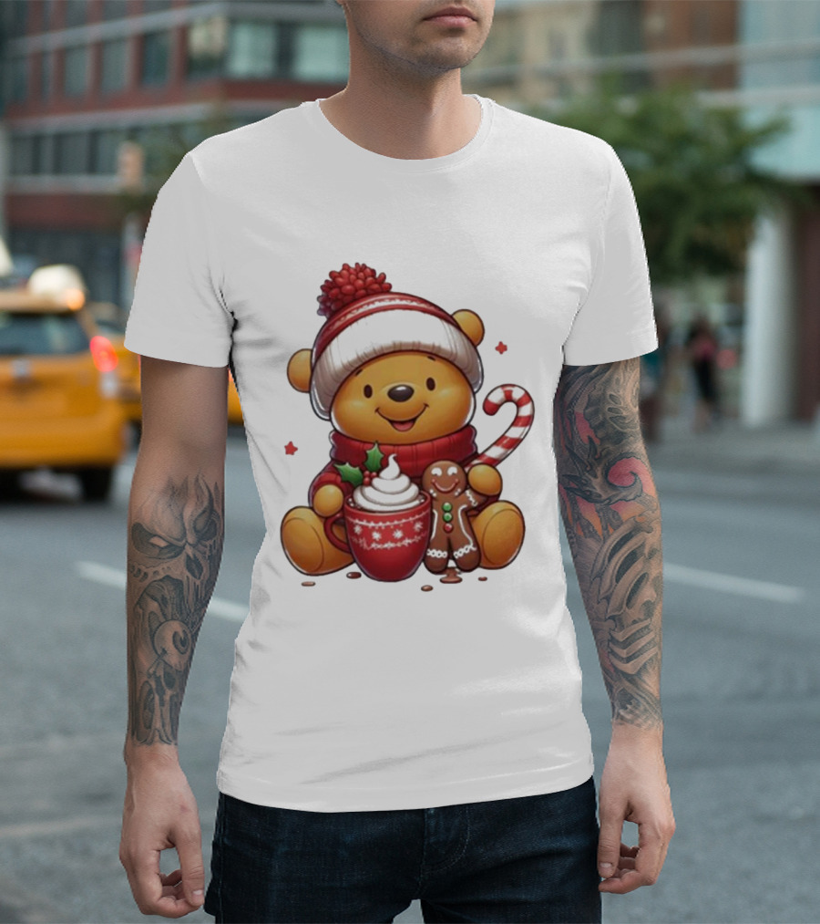 Winnie The Pooh Holiday Cozy Cocoa and Candy Cane Christmas T-Shirt