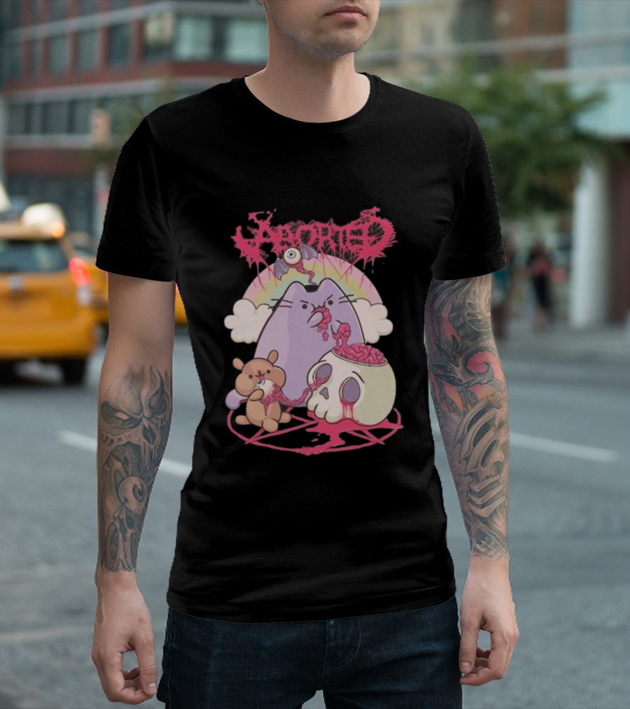 Indiemerch Store Aborted Cute Cat with Teddy and Skull Nomnom T-Shirt