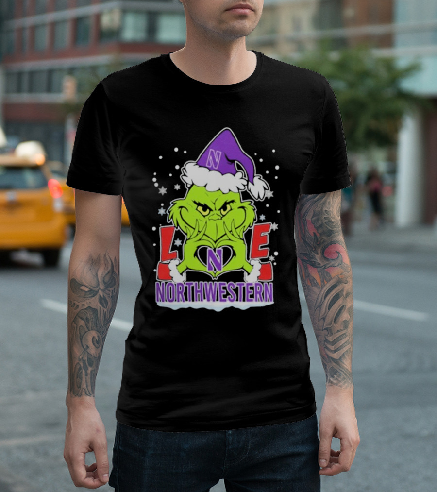 Northwestern Wildcats Grinch Love Christmas 2024 Football T-Shirt