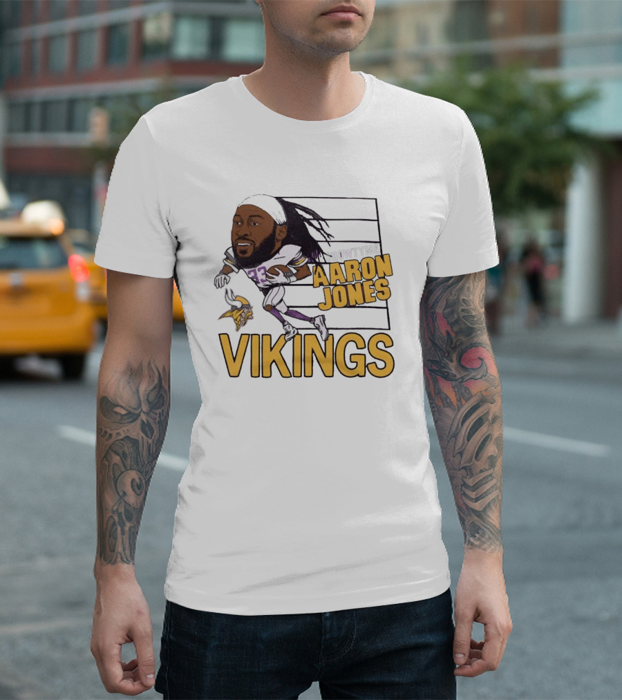 Vikings Showtyme Aaron Jones Football Cartoon Running T-Shirt