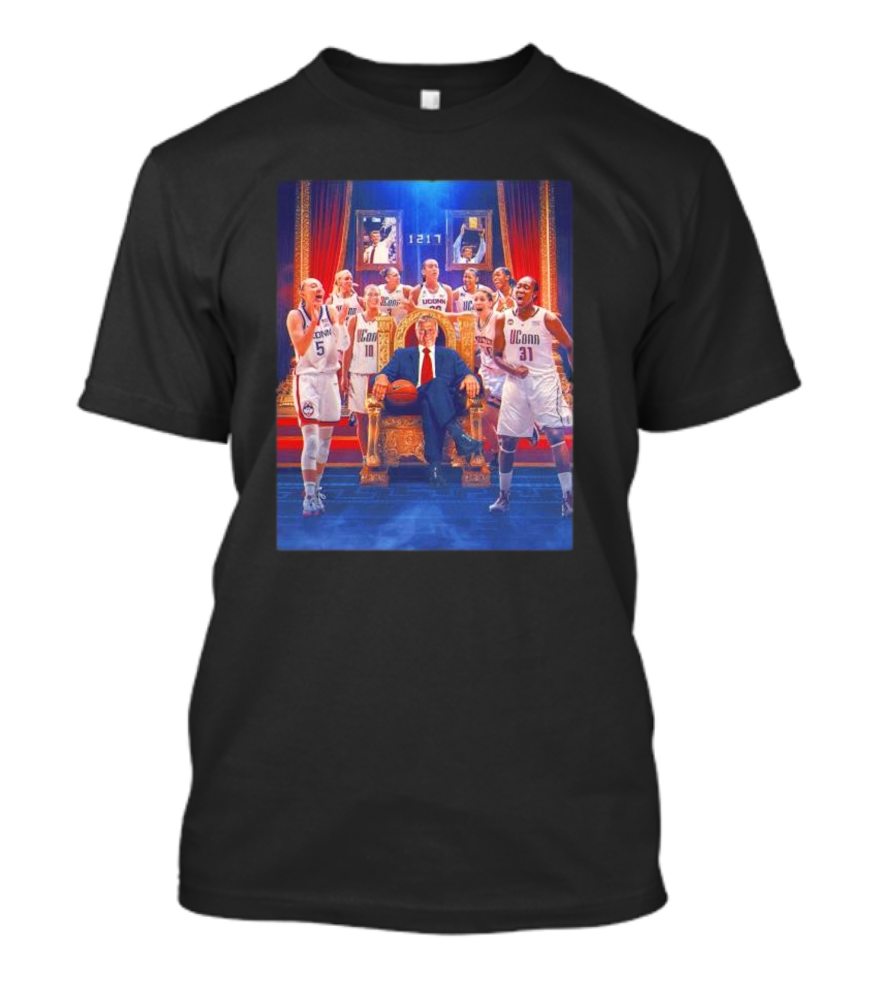 Auriemma UConn Huskies Women's Basketball Coach 1217 Championship Members T-Shirt