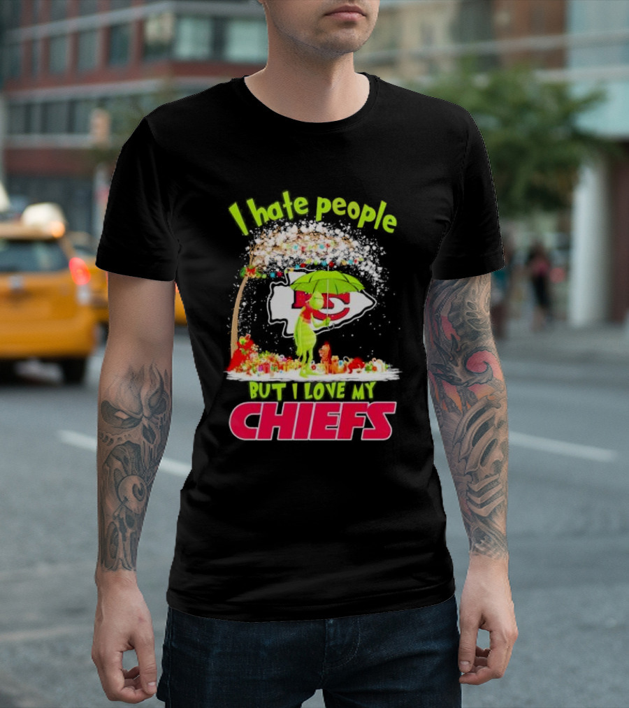 I Hate People But I Love My Chiefs Grinch and Max Kansas City Chiefs Christmas T-Shirt