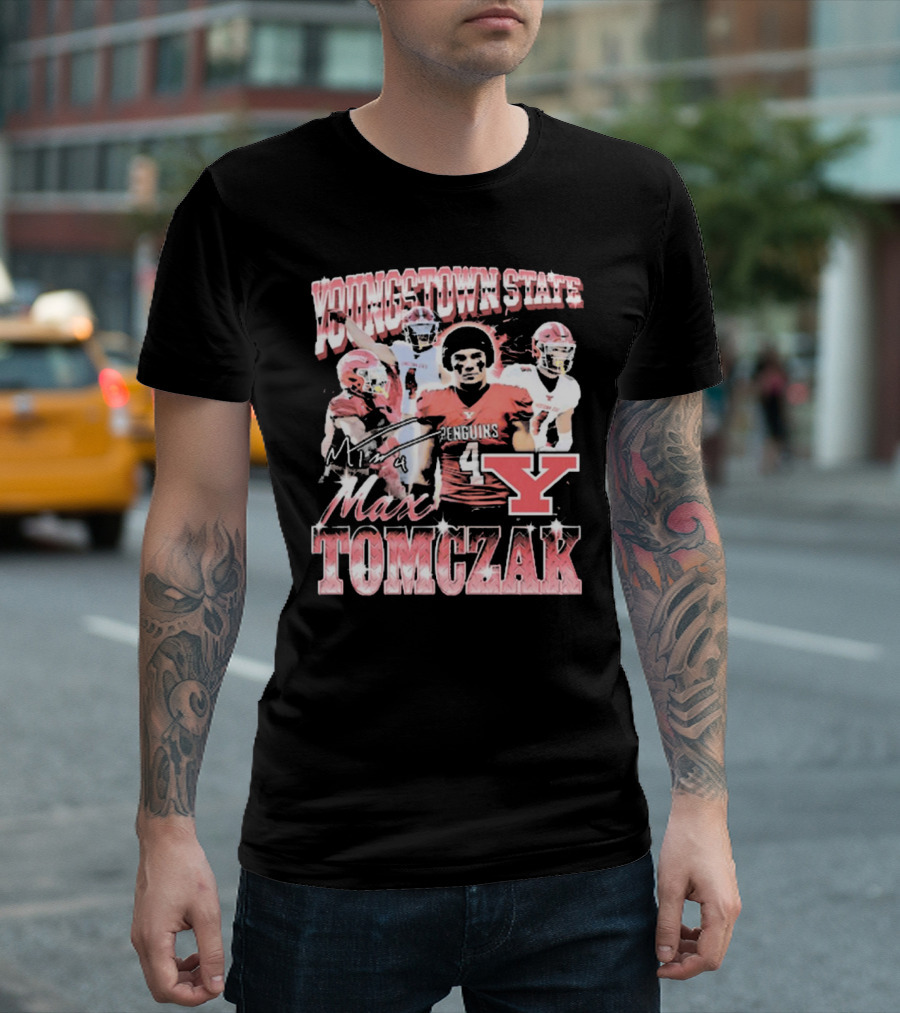 Youngstown State Penguins Max Tomczak Signature 90s Style Football T-Shirt