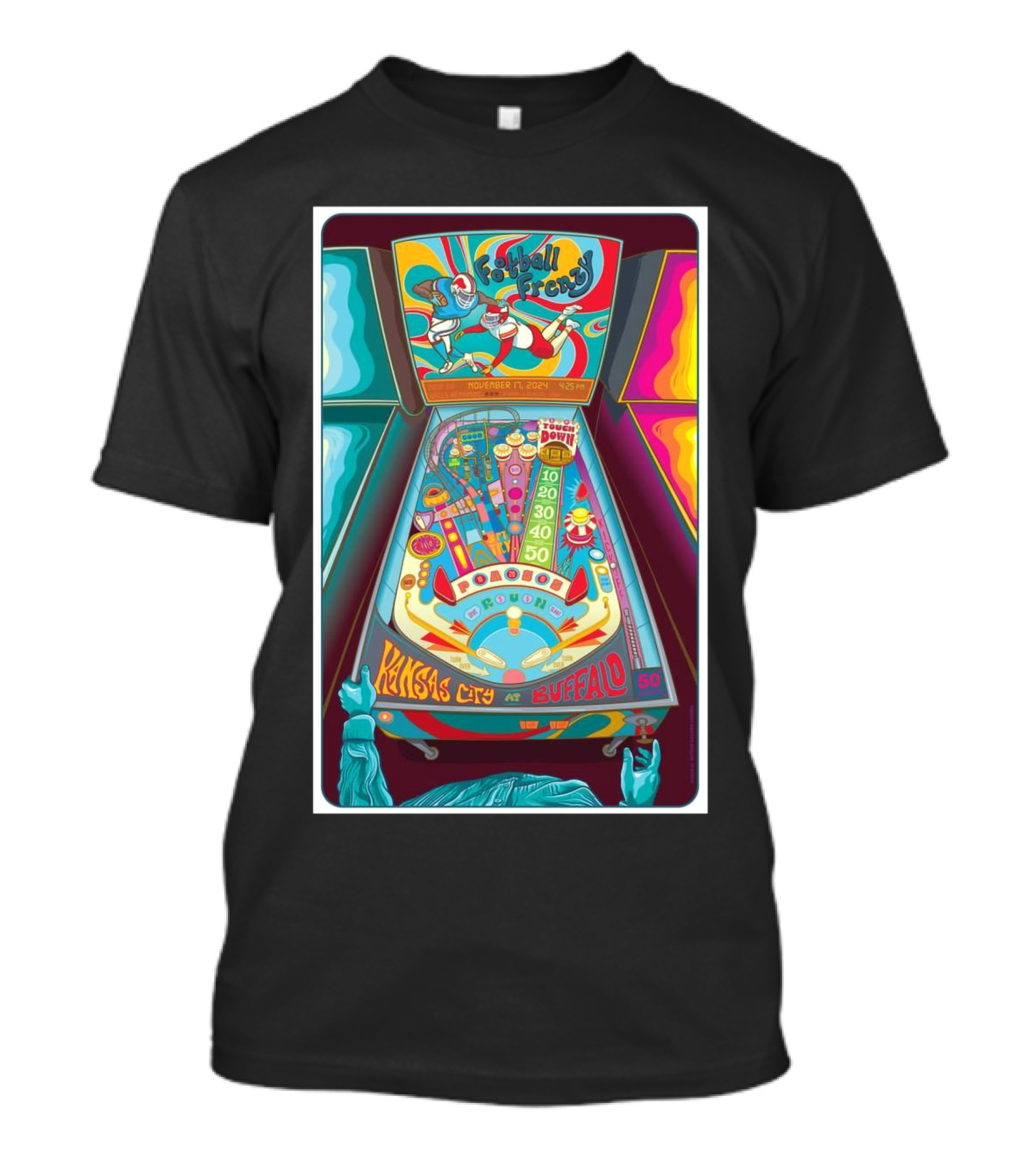 Football Frenzy Kansas City Chiefs Vs Buffalo Bills November 17 2024 Pinball T-Shirt