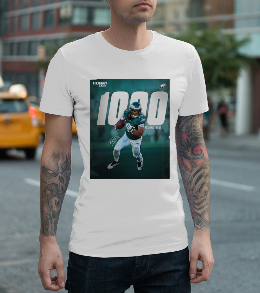 First Trust Bank Philadelphia Eagles NFL 1000 Rushing Yards Signature T-Shirt