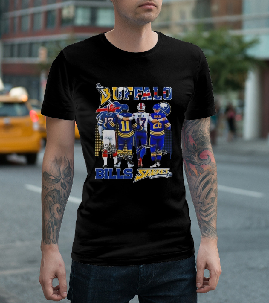 Buffalo Bills Sabres Kelly Perreault Allen Dahlin Signatures T-Shirt