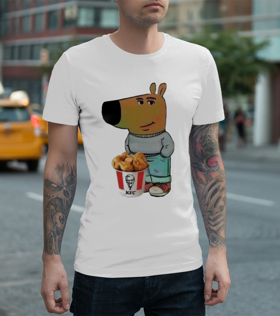 Chill Guy Dog Smiling with KFC Bucket T-Shirt