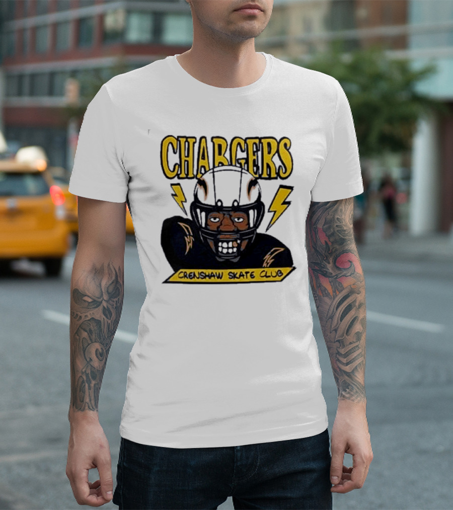 Chargers Crenshaw Skate Club Football Helmet Lightning Player T-Shirt