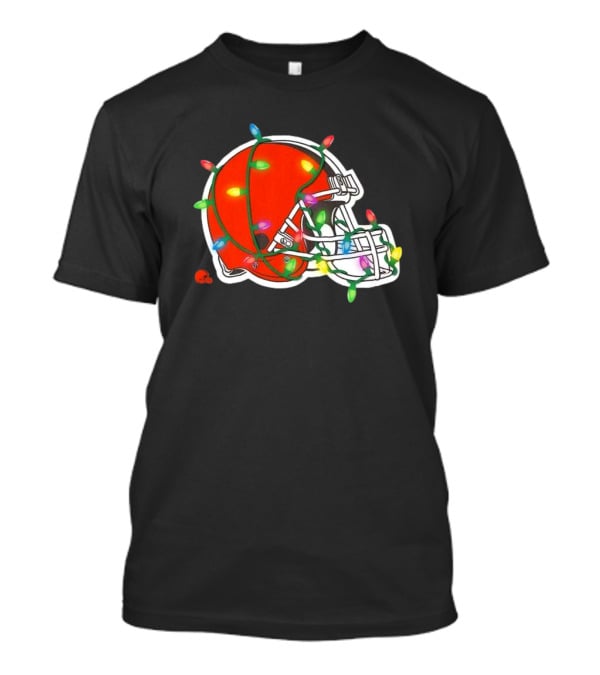 Cleveland Browns Helmet Wrapped In Holiday Lights T-Shirt