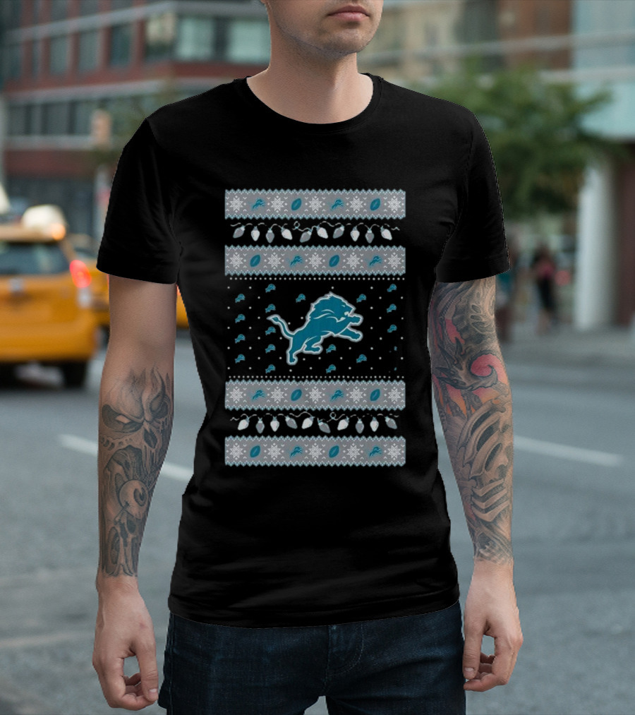 Detroit Lions Holiday Lights Ugly Sweater 2024 Christmas Football T-Shirt
