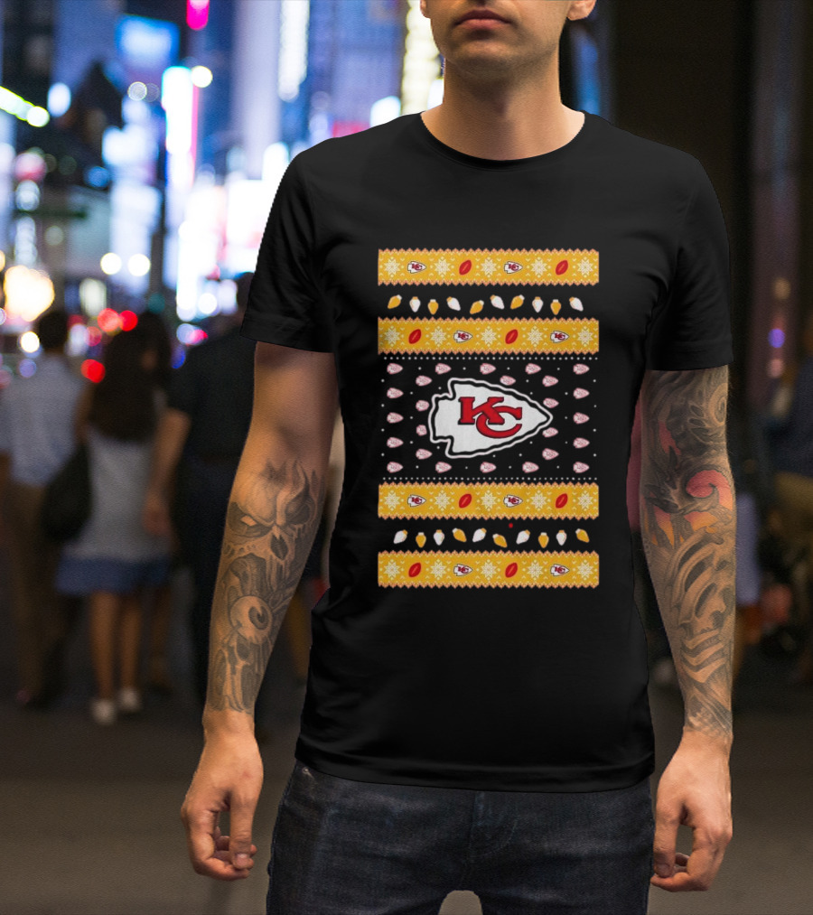 Kansas City Chiefs Ugly Christmas Sweater 2024 Holiday Lights T-Shirt