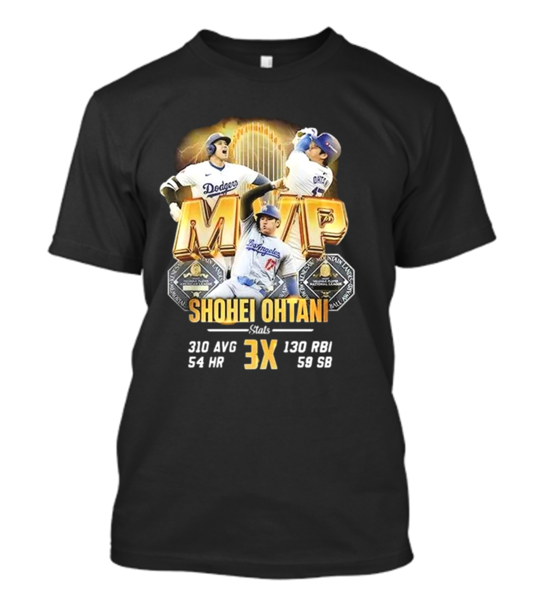 Los Angeles Dodgers Shohei Ohtani MVP 2024 3X 310 AVG 54 HR 130 RBI 59 SB T-Shirt