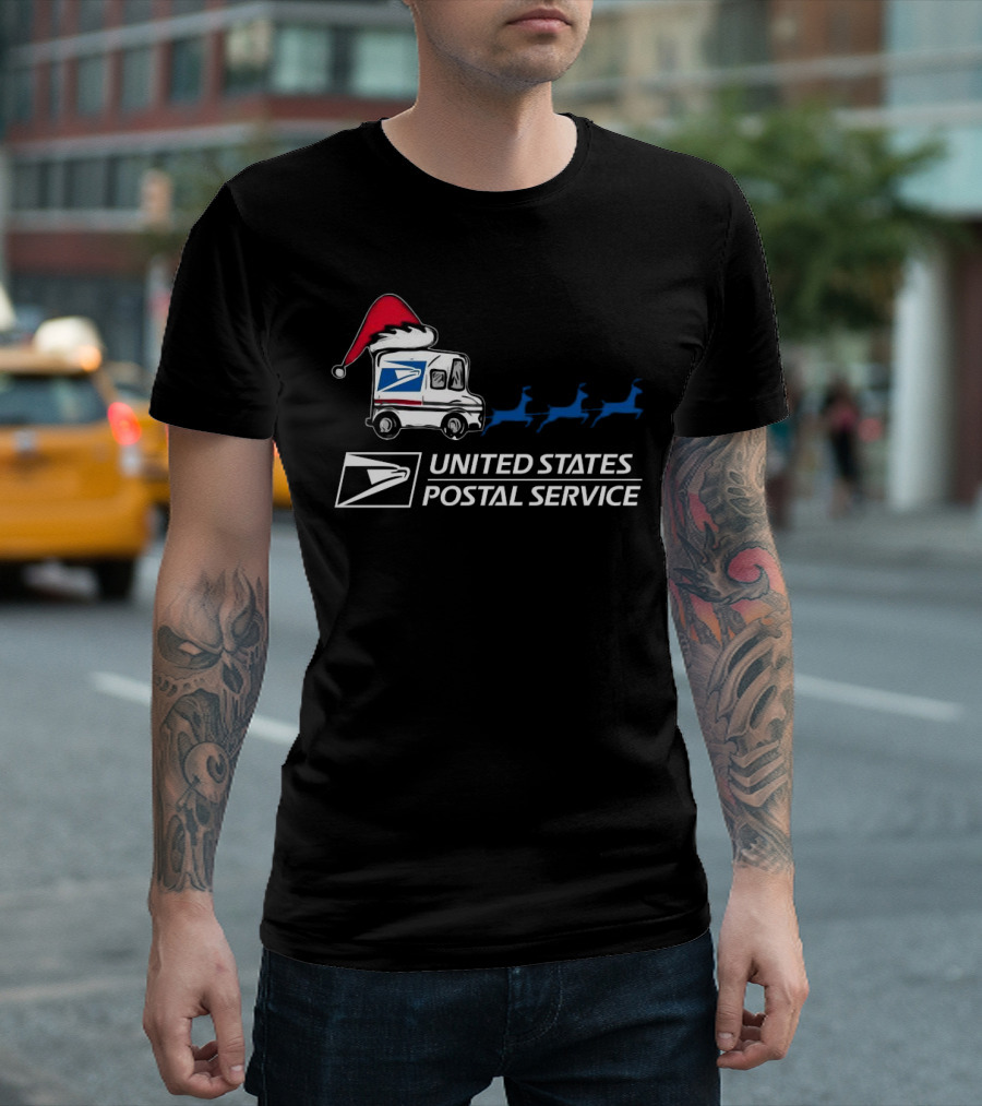 USPS Reindeer Santa Hat Truck United States Postal Service Christmas T-Shirt