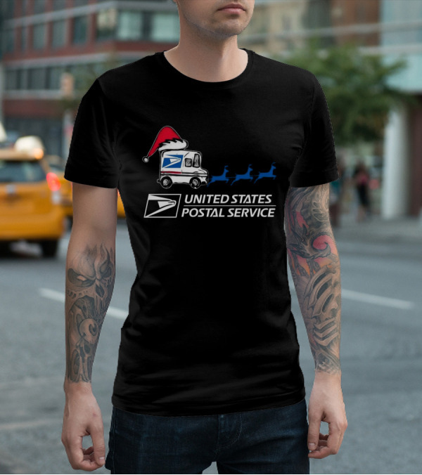 USPS Reindeer Santa Hat Truck United States Postal Service Christmas T-Shirt