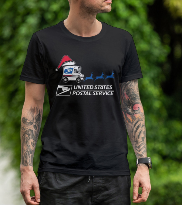 USPS Reindeer Santa Hat Truck United States Postal Service Christmas T-Shirt
