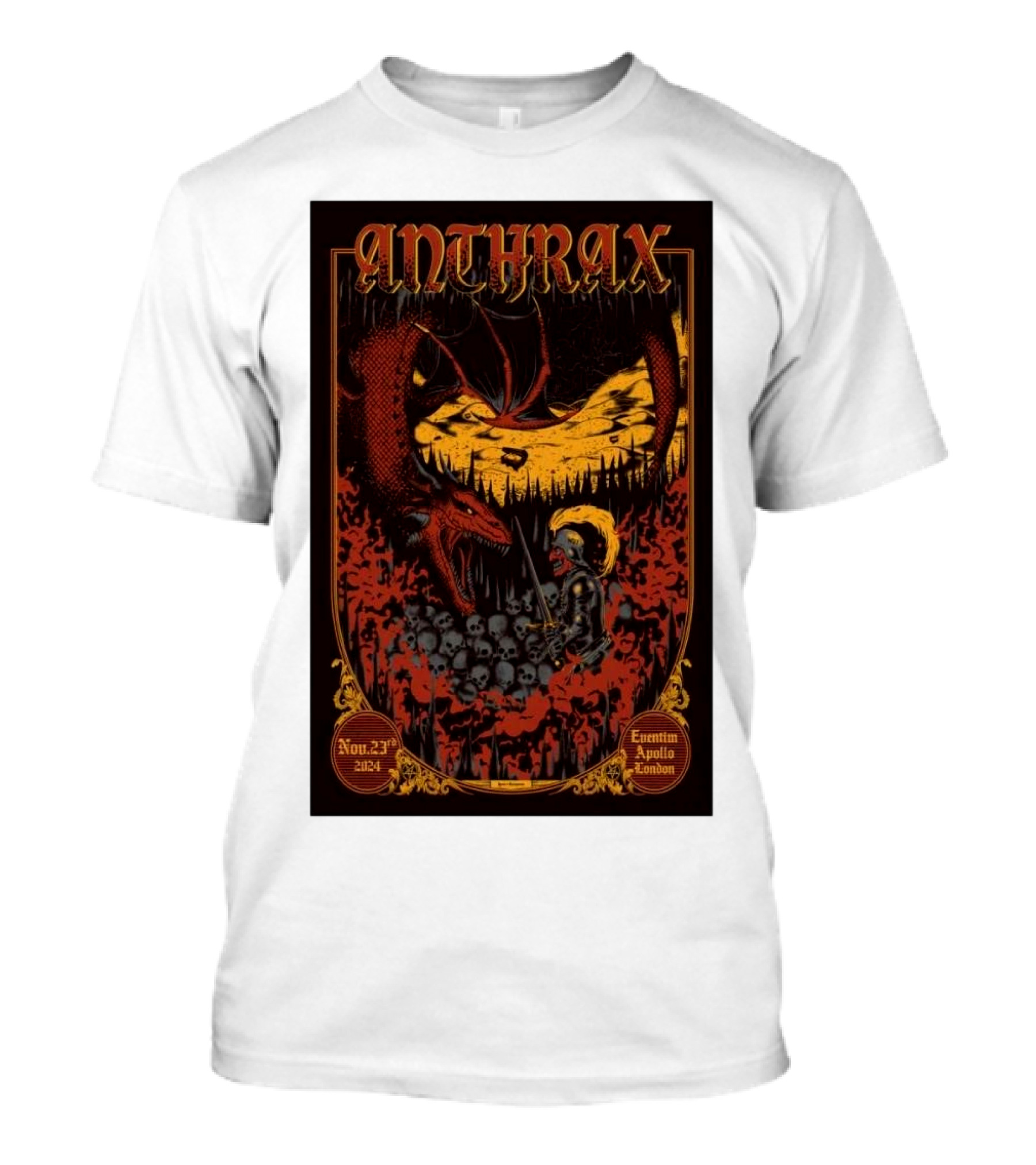 Anthrax Eventim Apollo London Nov 23 2024 Concert With Dragon And Warrior T-Shirt
