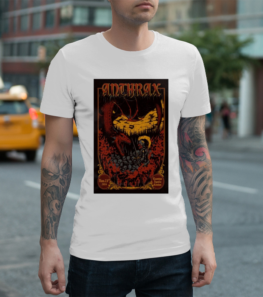 Anthrax Eventim Apollo London Nov 23 2024 Concert With Dragon And Warrior T-Shirt