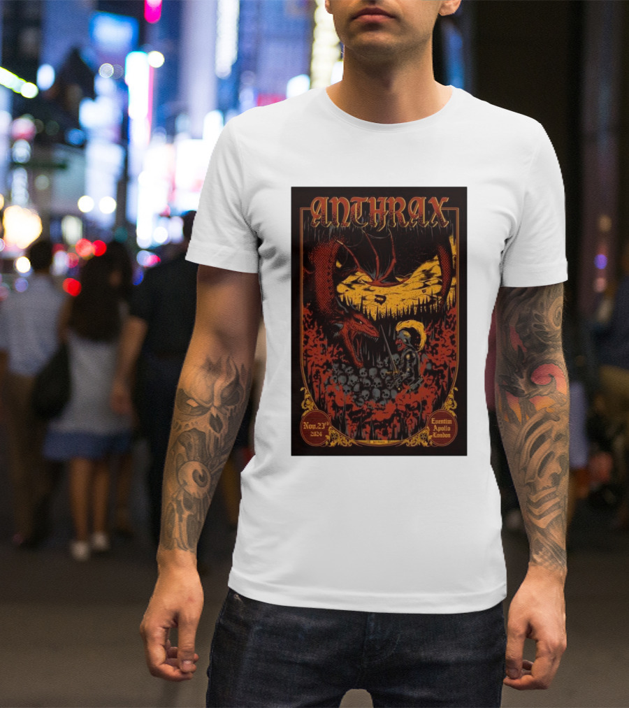 Anthrax Eventim Apollo London Nov 23 2024 Concert With Dragon And Warrior T-Shirt