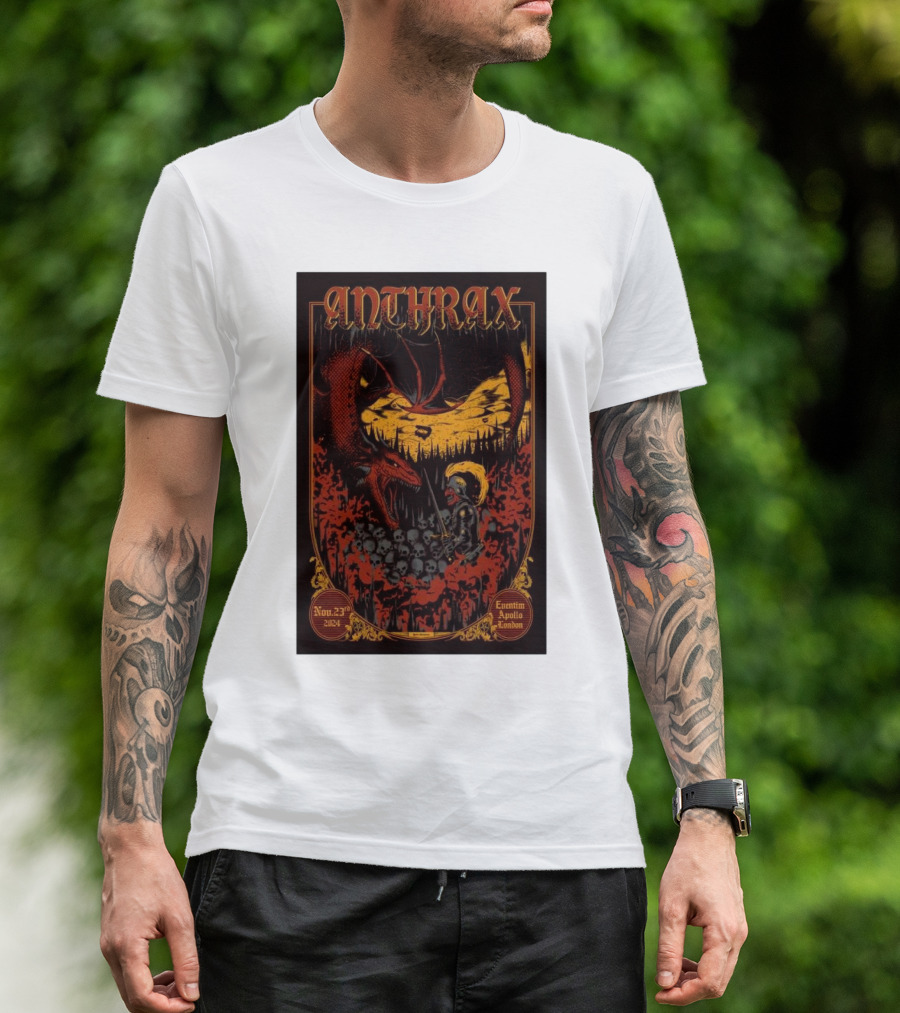 Anthrax Eventim Apollo London Nov 23 2024 Concert With Dragon And Warrior T-Shirt
