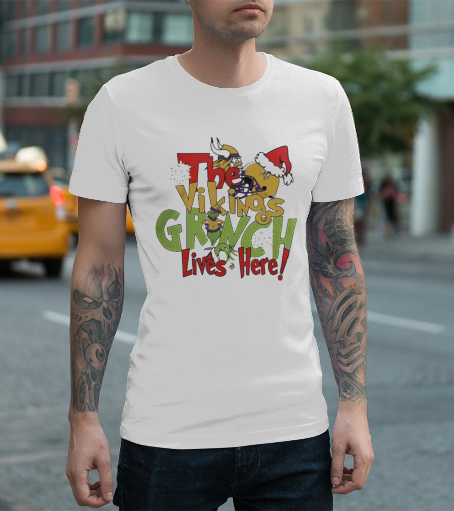 The Minnesota Vikings Grinch Lives Here Holiday T-Shirt