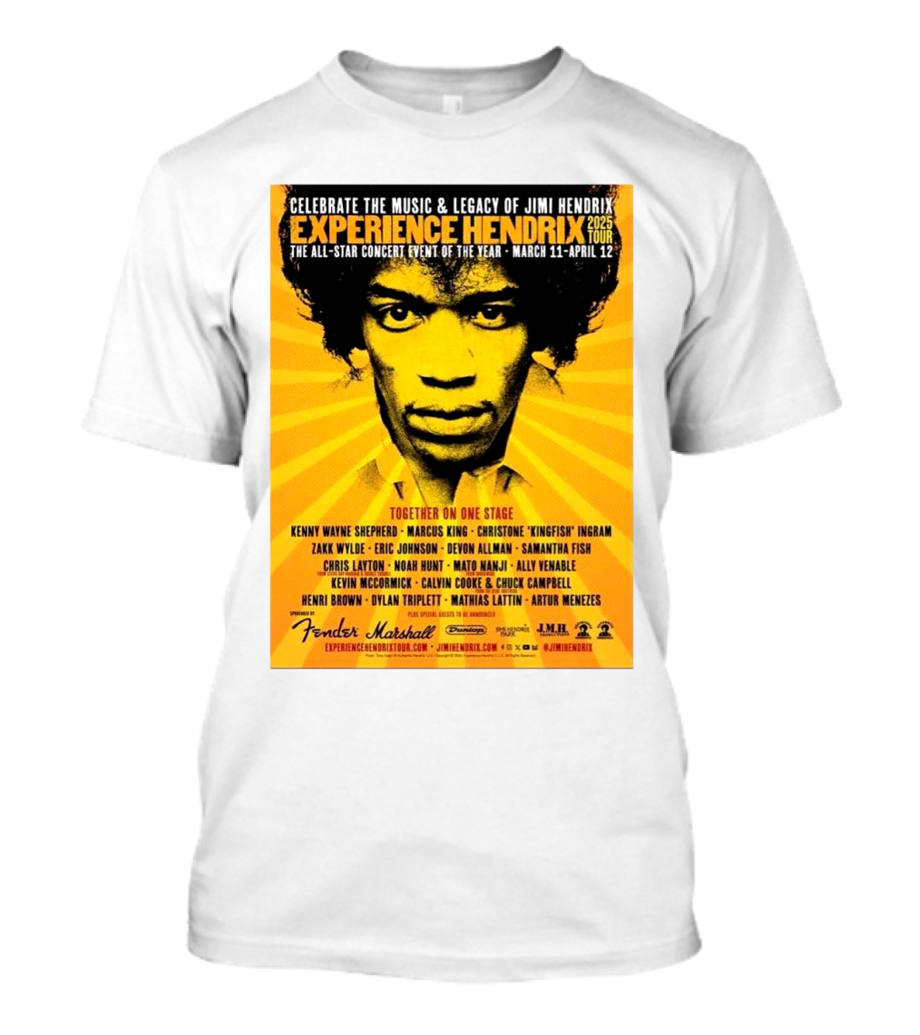 Celebrate The Music And Legacy Of Jimi Hendrix 2025 Experience Hendrix Tour Zakk Wylde Kenny Wayne Shepherd Together On One Stage March 11-April 12 T-Shirt