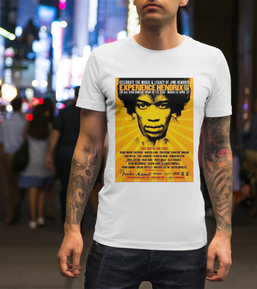 Celebrate The Music And Legacy Of Jimi Hendrix 2025 Experience Hendrix Tour Zakk Wylde Kenny Wayne Shepherd Together On One Stage March 11-April 12 T-Shirt