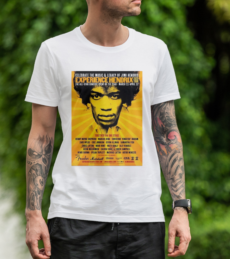 Celebrate The Music And Legacy Of Jimi Hendrix 2025 Experience Hendrix Tour Zakk Wylde Kenny Wayne Shepherd Together On One Stage March 11-April 12 T-Shirt