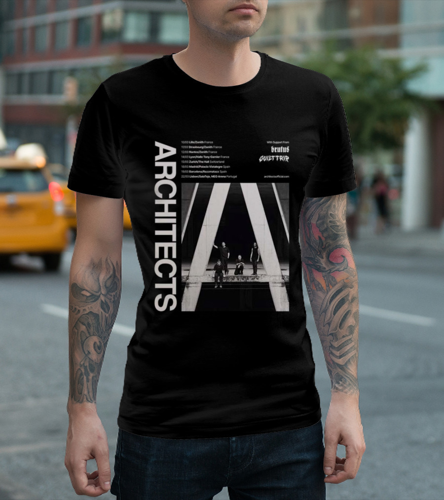 Architects 2025 Spring EU Tour with Brutus and Guilt Trip France Spain Switzerland Portugal Concert Dates T-Shirt