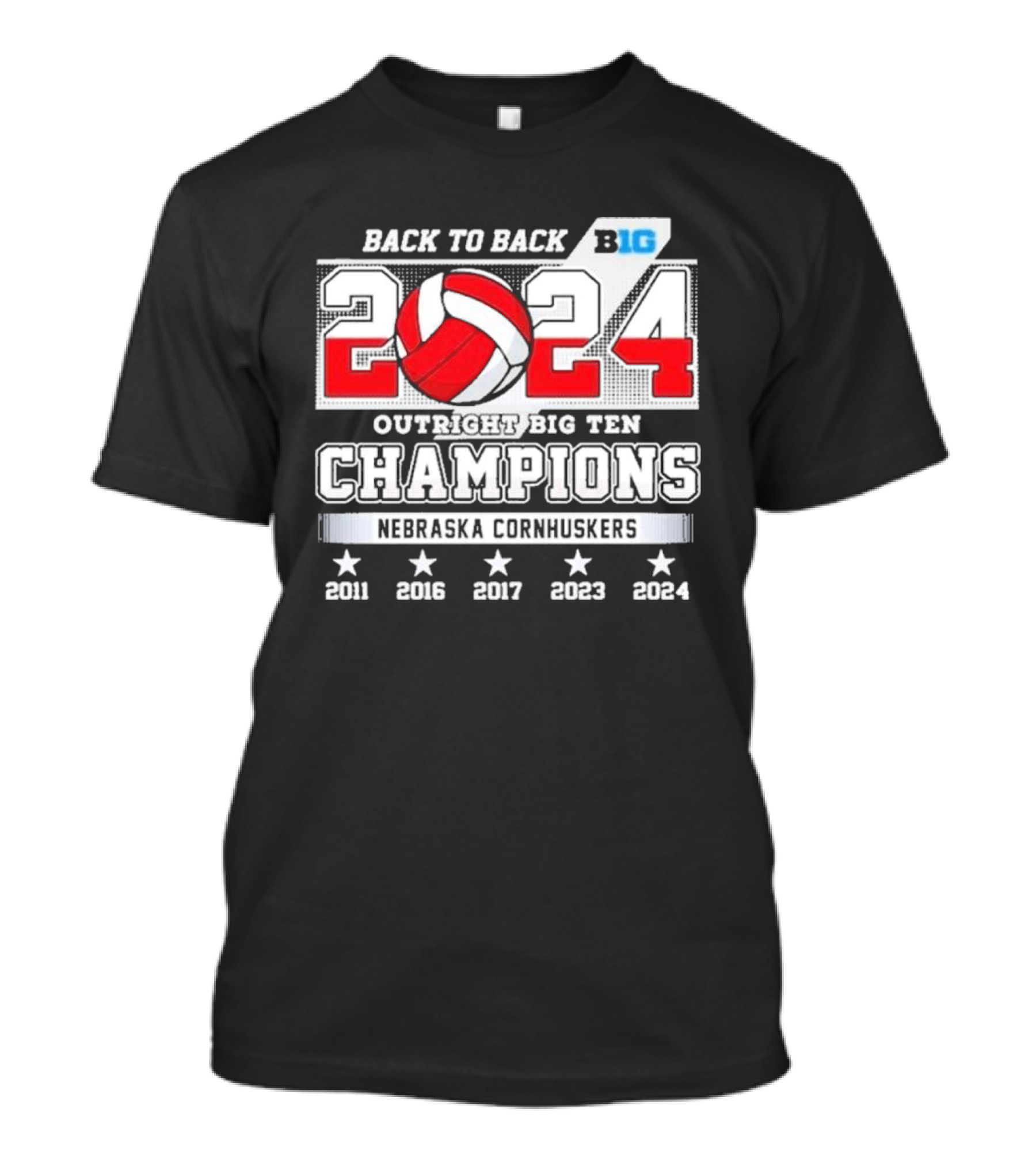 Back To Back 2024 Outright Big Ten Champions Nebraska Cornhuskers Volleyball Excellence T-Shirt