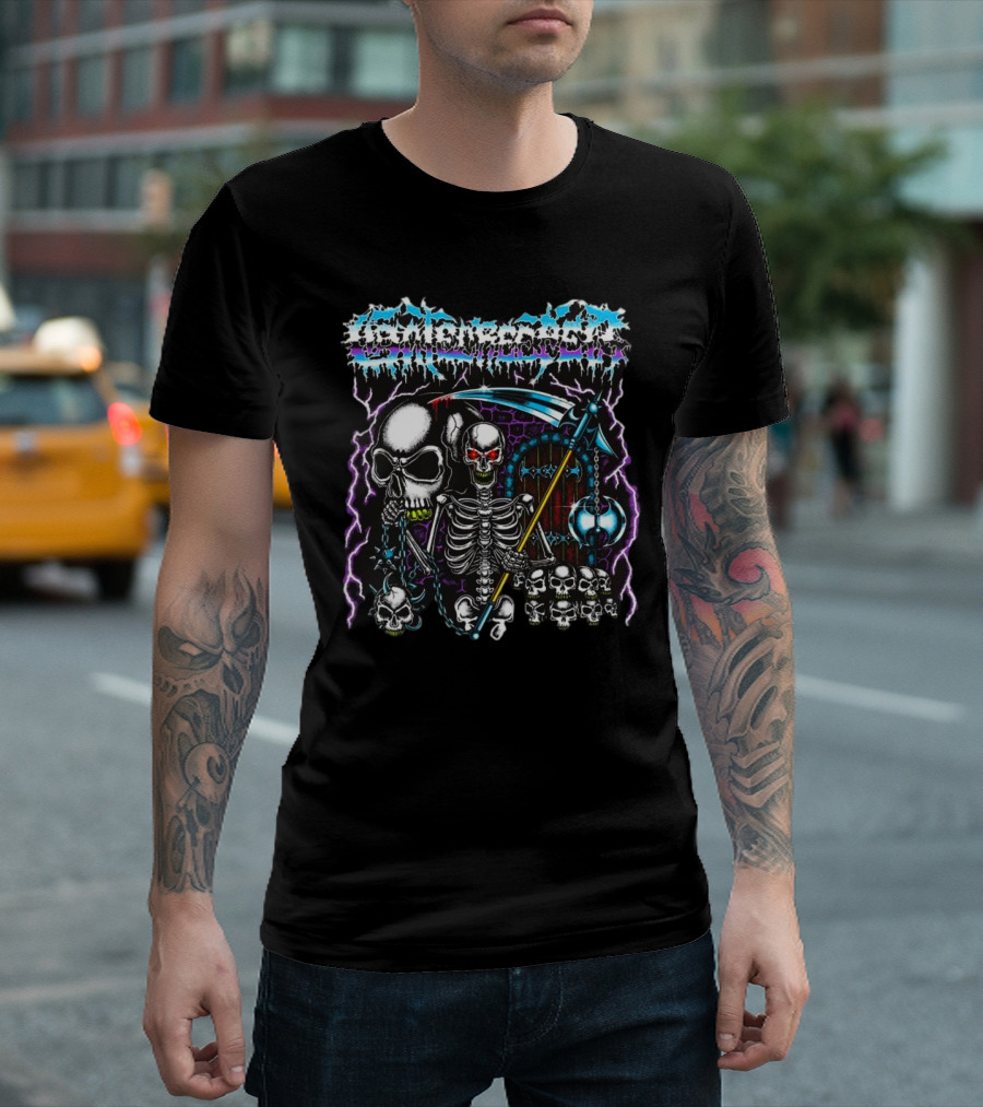 Gatecreeper Skeleton Reaper With Scythe And Purple Lightning T-Shirt