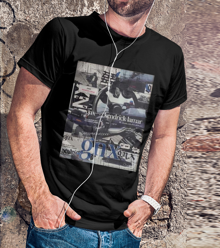 Kendrick Lamar GNX 2024 Album Collage With Cars And Mustard Text T-Shirt