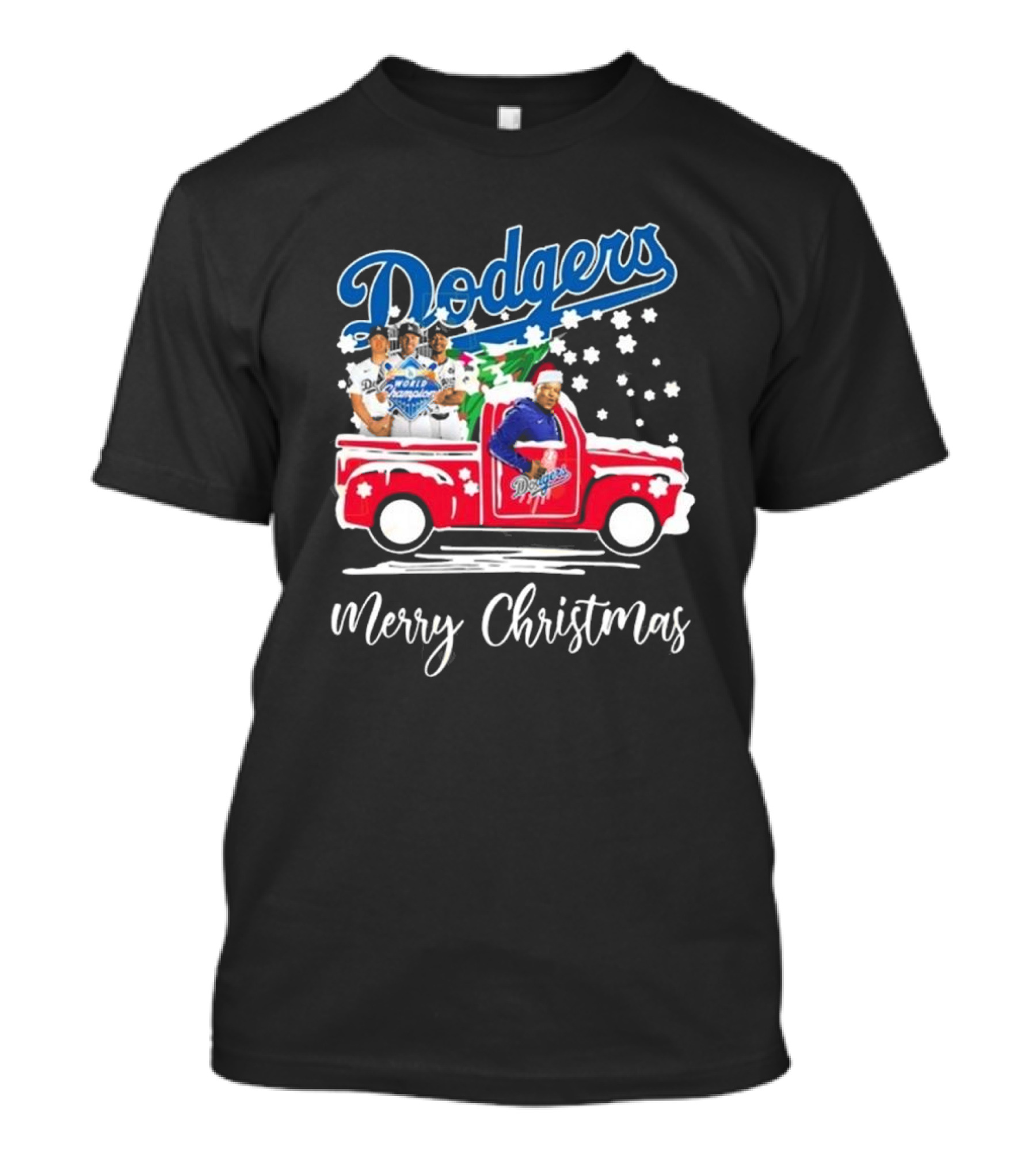 Merry Christmas Los Angeles Dodgers 2024 World Champions Santa Truck Snowflake T-Shirt