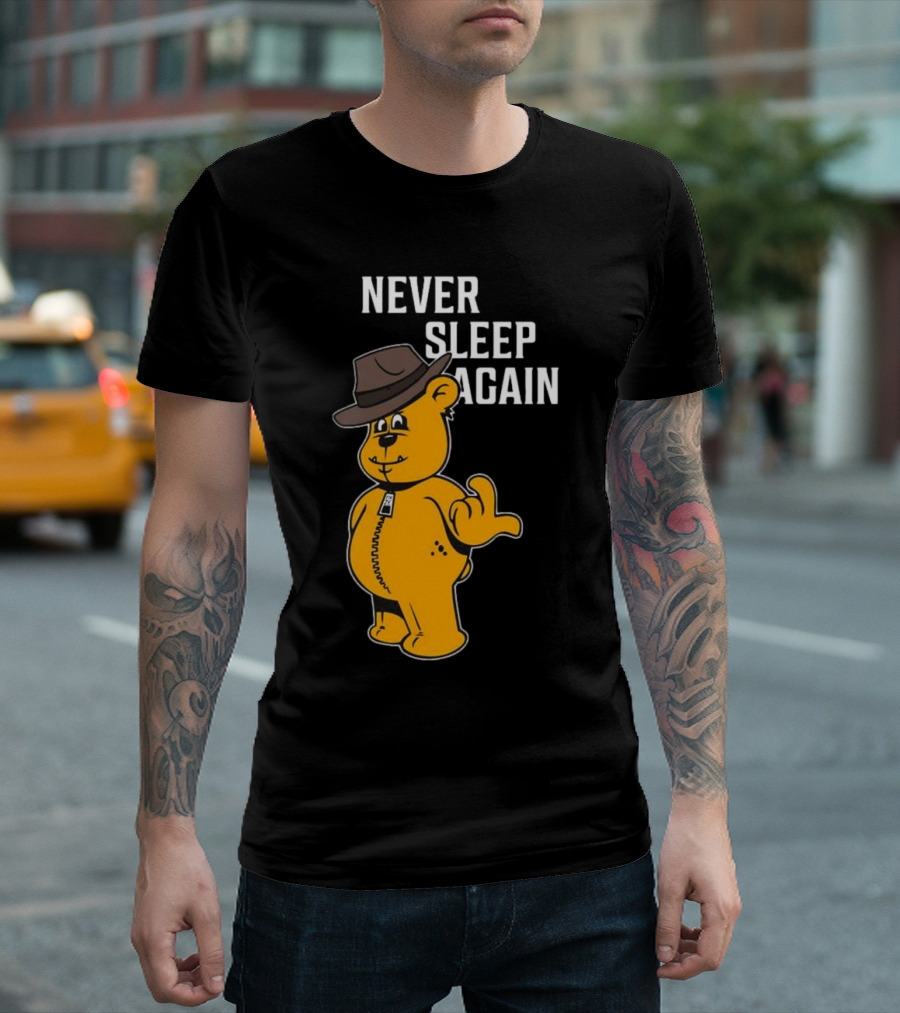 Zwart Wanna Play Never Sleep Again Teddy Bear with Hat T-Shirt