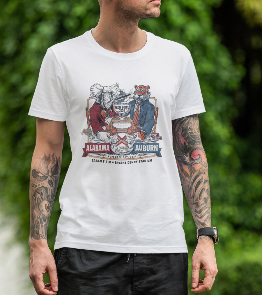 Iron Bowl 2024 Alabama Crimson Tide Vs Auburn Tigers November 30th Saban Field At Bryant Denny Stadium State Divided T-Shirt
